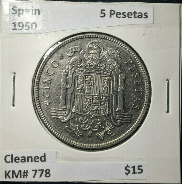 Spain 1950 5 Pesetas KM# 778 Cleaned   #747