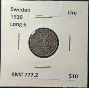 Sweden 1916 Long 6 Ore KM# 777.2   #635