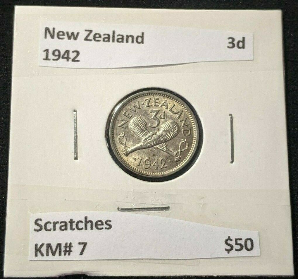 New Zealand 1942 Threepence 3d KM# 7 Scratches #0524