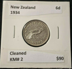 New Zealand 1934 Sixpence 6d KM# 2 Cleaned #074