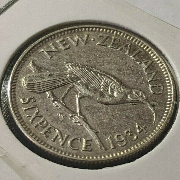 New Zealand 1934 Sixpence 6d KM# 2 Cleaned #074