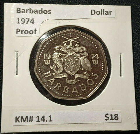 Barbados Proof 1974 Dollar KM# 14.1 #049