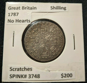 Great Britain 1787 No Hearts Shilling SPINK# 3748 Scratches #205