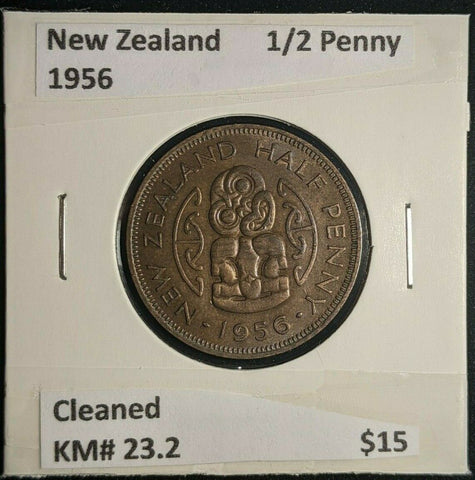 New Zealand 1956 1/2 Penny KM# 23.2 Cleaned #025