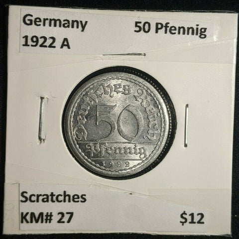 Germany 1922 A 50 Pfennig KM# 27 Scratches #028   8A