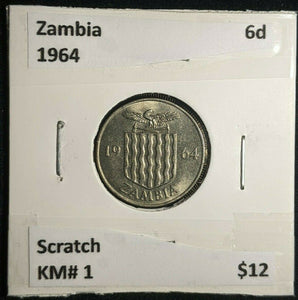Zambia 1964 6d Sixpence KM# 1 Scratch #413