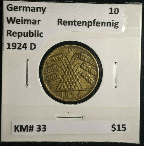 Germany Weimar Republic 1924 D 10 Rentenpfennig KM# 33 #781  8A