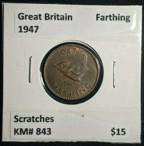 Great Britain 1947 Farthing 1/4d KM# 843 Scratches #109    #16A