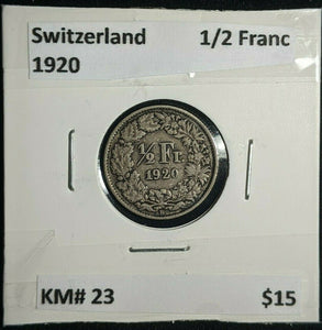 Switzerland 1920 1/2 Franc KM# 23 #108  #12C