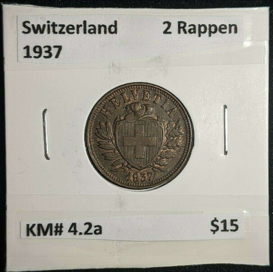 Switzerland 1937 2 Rappen KM# 4.2a #135     #12A