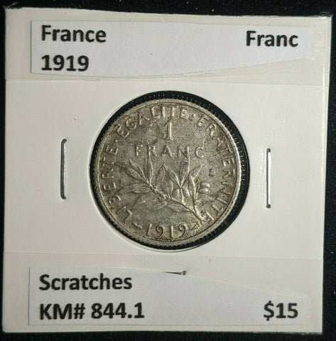 France 1919 Franc KM# 844.1 Scratches #019