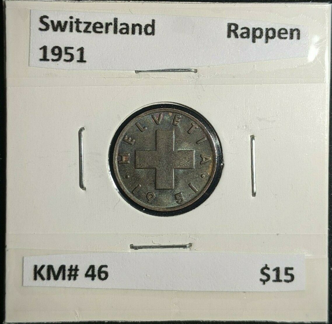 Switzerland 1951 Rappen KM# 46 #050    #12A