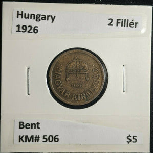 Hungary 1926 2 FillÃ©r KM# 506 Bent #1247