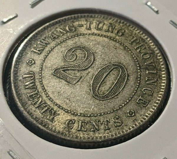 China Provincial KWANGTUNG PROVINCE 1919 20 Cents Y# 423 Cleaned  #1993
