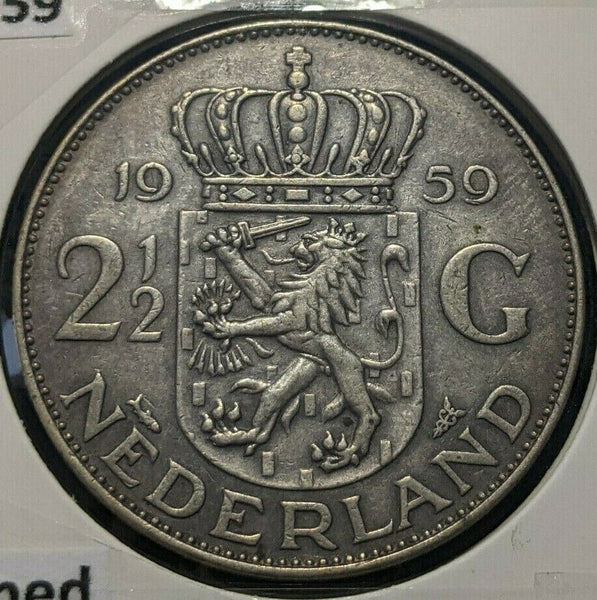 Netherlands 1959 2-1/2 Gulden KM# 185 Cleaned #1916