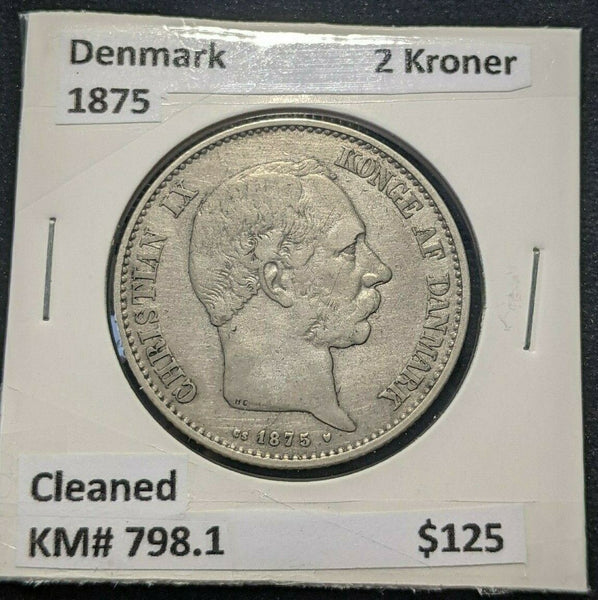 Denmark 1875 2 Kroner KM# 798.1 Cleaned #1906