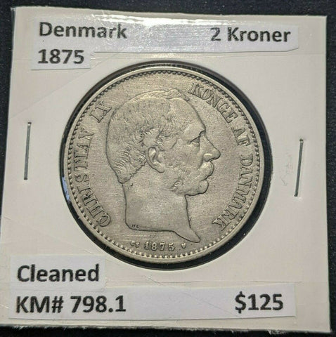 Denmark 1875 2 Kroner KM# 798.1 Cleaned #1906