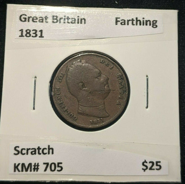 Great Britain 1831 Farthing 1/4d KM# 705 Scratch #1841