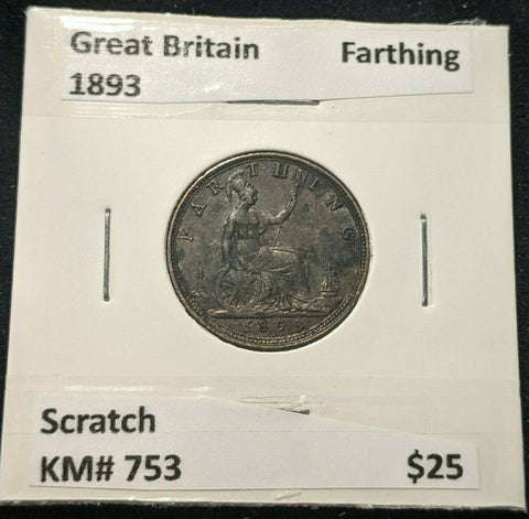 Great Britain 1893 Farthing 1/4d KM# 753 Scratch #1937