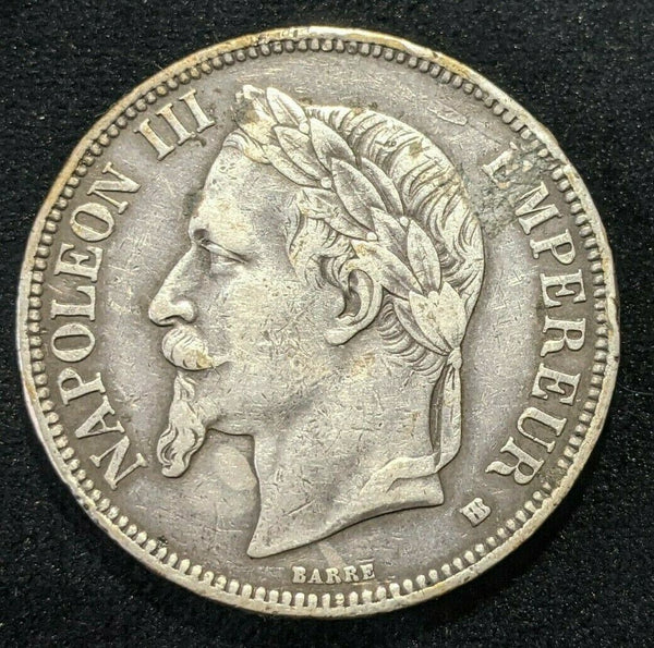 France 1868 BB 5 Francs KM# 799.2 Rim Damage #745