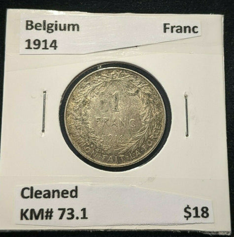 Belgium 1914 Franc KM# 73.1 Cleaned #711