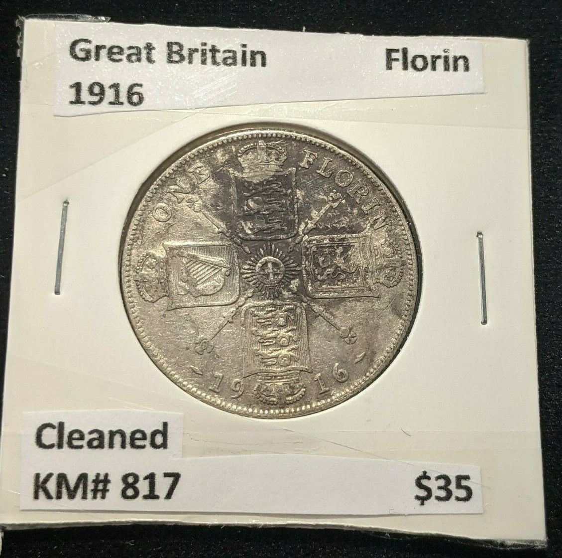 Great Britain 1916 Florin KM# 817 Cleaned #152