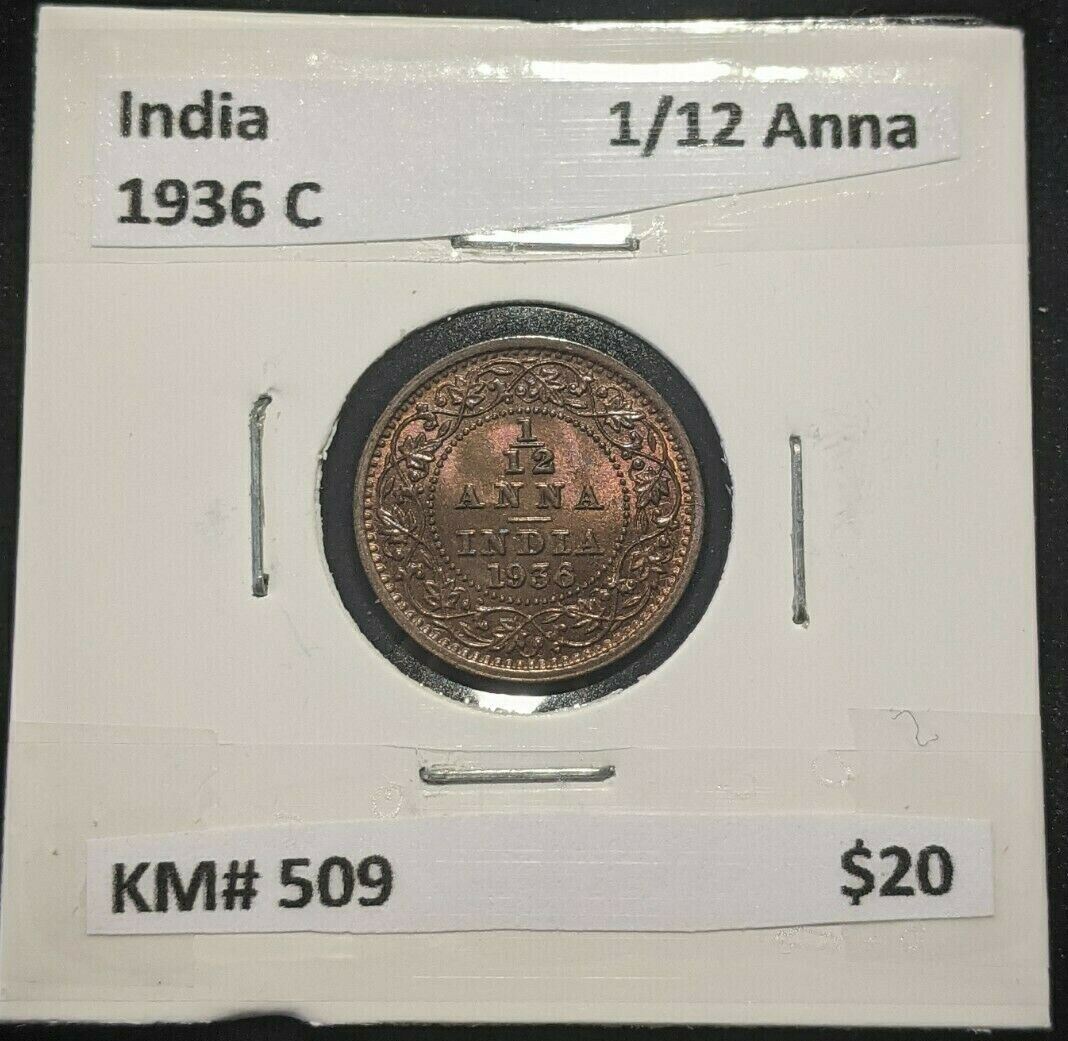 India 1936 C 1/12 Anna KM# 509 #378