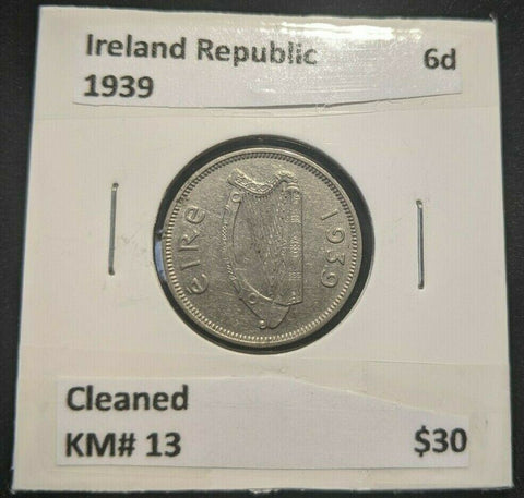 Ireland Republic 1939 6d Sixpence KM# 13 Cleaned #487