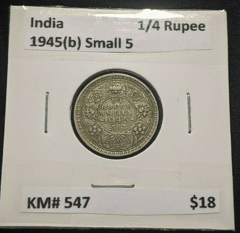 India 1945(b) Small 5 1/4 Rupee KM# 547 #429