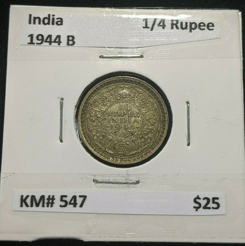 India 1944 B 1/4 Rupee KM# 547 #297