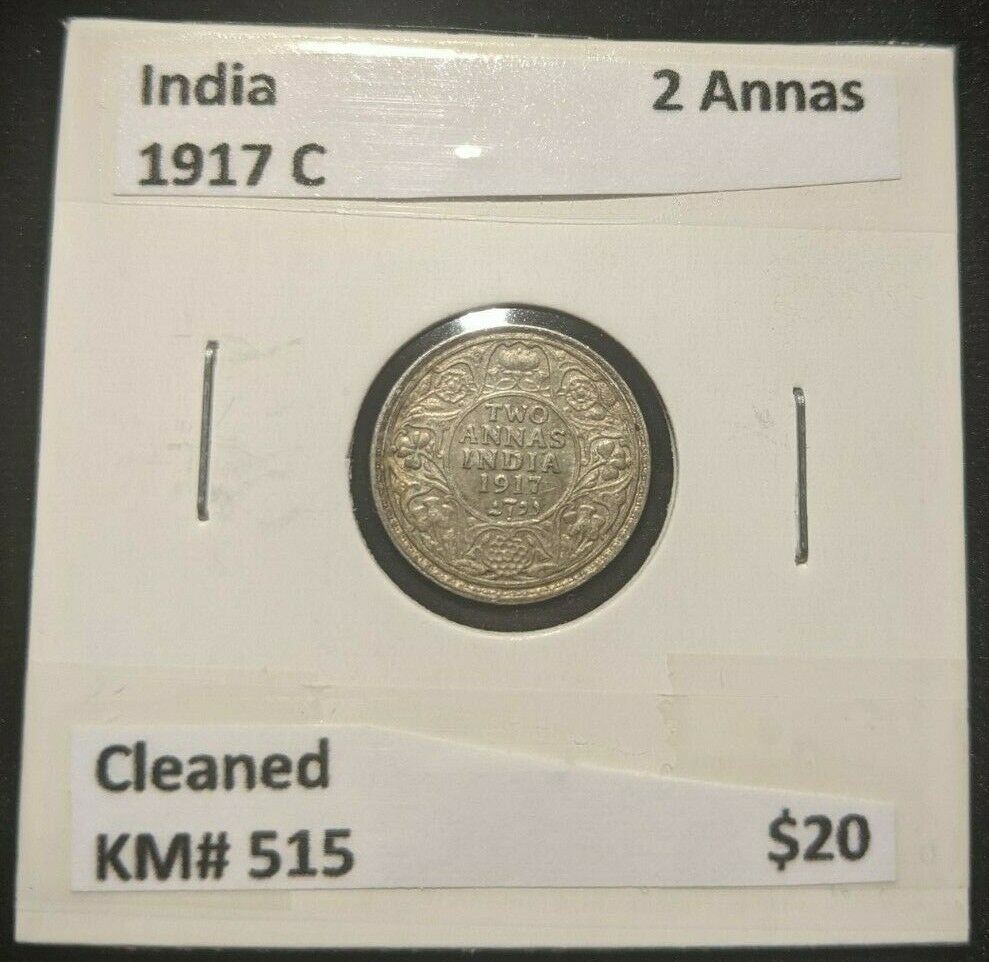 India 1917 C 2 Annas KM# 515 Cleaned #346