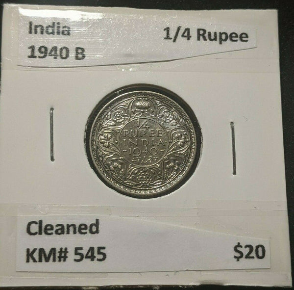 India 1940 B 1/4 Rupee KM# 545 Cleaned #495
