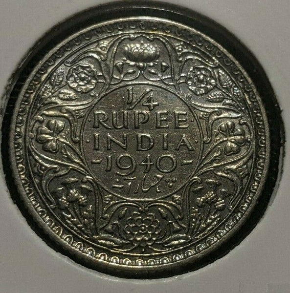 India 1940 B 1/4 Rupee KM# 545 Cleaned #495
