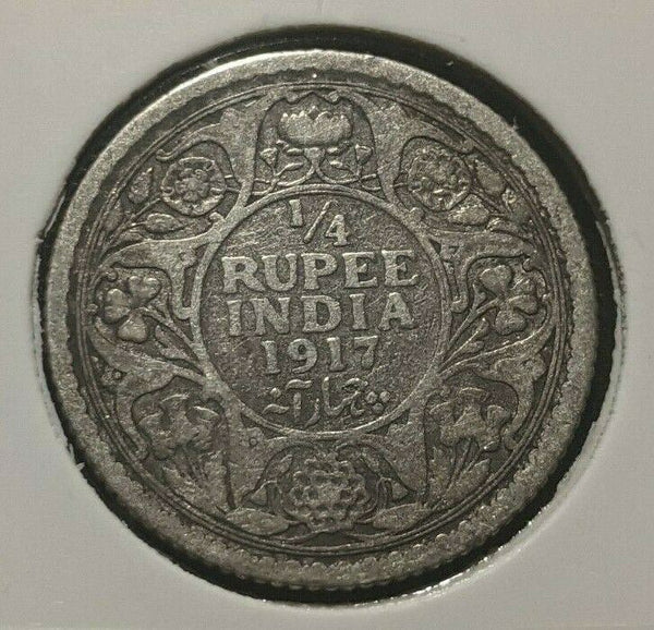 India 1917 C 1/4 Rupee KM# 518 Cleaned #340