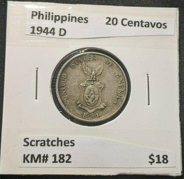 Philippines 1944 D 20 Centavos KM# 182 Scratches #039