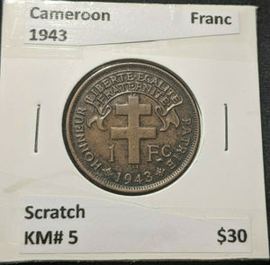 Cameroon 1943 Franc KM# 5 Scratch #244