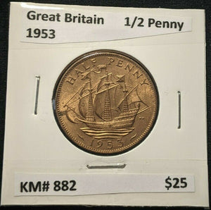 Great Britain 1953 Half Penny 1/2d KM# 882 #989