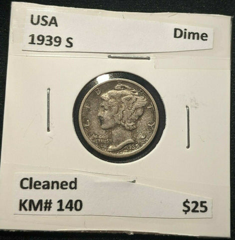 USA 1939 S Dime KM# 140 Cleaned #106