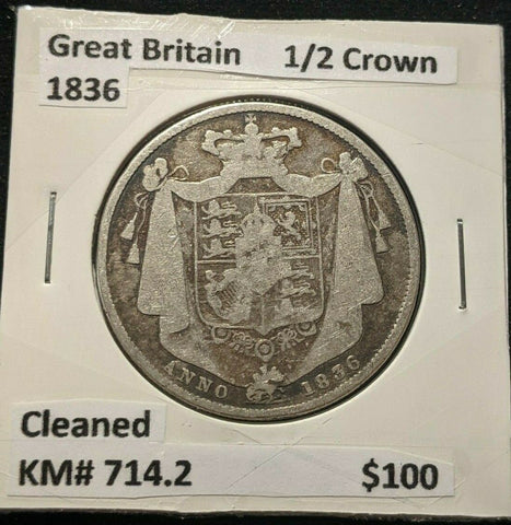 Great Britain 1836 1/2 Crown KM# 714.2 Cleaned #200