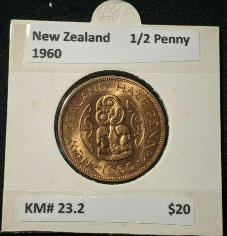 New Zealand 1960 Half Penny 1/2d KM# 23.2 #001