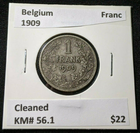 Belgium 1909 Franc KM# 56.1 Cleaned #509