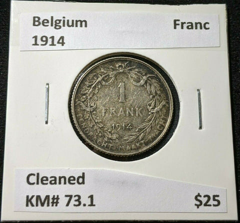 Belgium 1914 Franc KM# 73.1 Cleaned #520