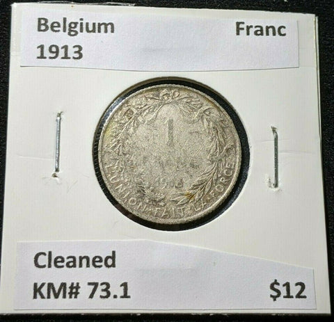 Belgium 1913 Franc KM# 73.1 Cleaned #535