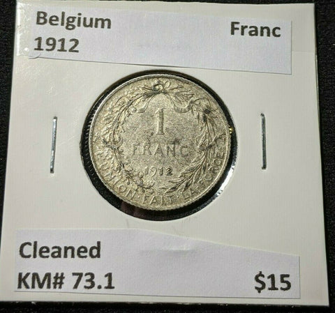 Belgium 1912 Franc KM# 73.1 Cleaned #523