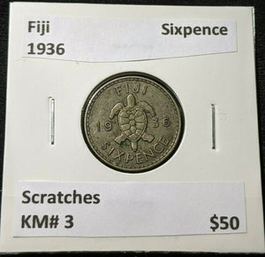 Fiji 1936 Sixpence KM# 3 Scratches #1998