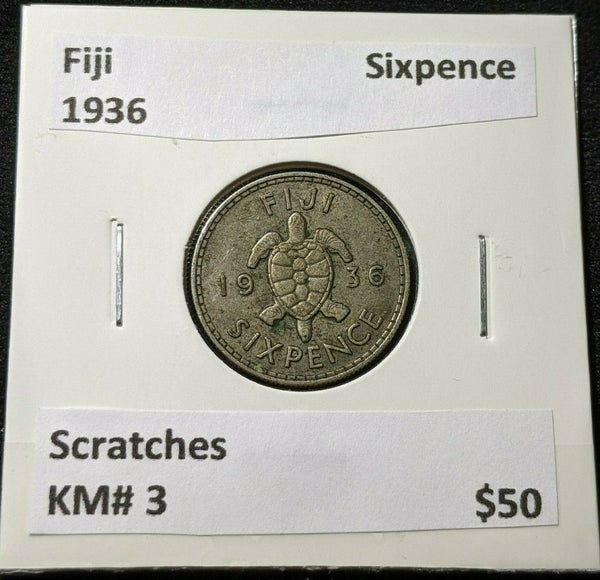 Fiji 1936 Sixpence KM# 3 Scratches #1998