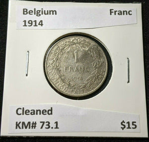 Belgium 1914 Franc KM# 73.1 Cleaned #542