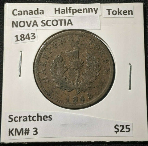 Canada NOVA SCOTIA 1843 Half Penny Token KM# 3 Scratches #1212