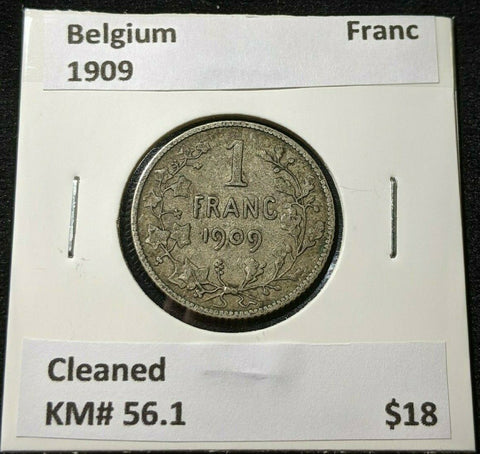 Belgium 1909 Franc KM# 56.1 Cleaned #506