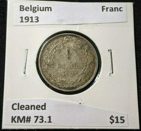 Belgium 1913 Franc KM# 73.1 Cleaned #512